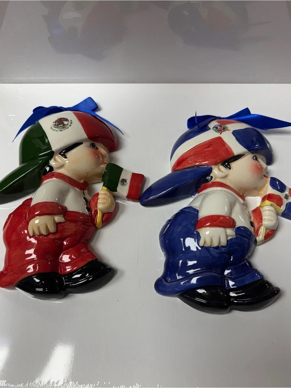 Set of 2 -Mexican & Dominican Republic Boy Ceramic Figurines （new）